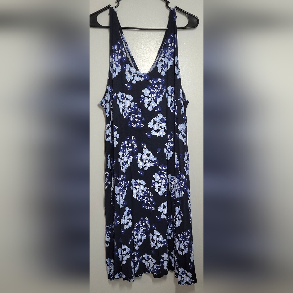 ellos Blue and White Floral Midi Dress Criss-cross Back 1X